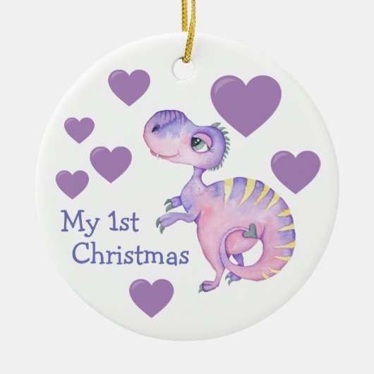 Schattige Dinosaur Baby Eerste Kerstkerst Keramisch Ornament (Voorkant)