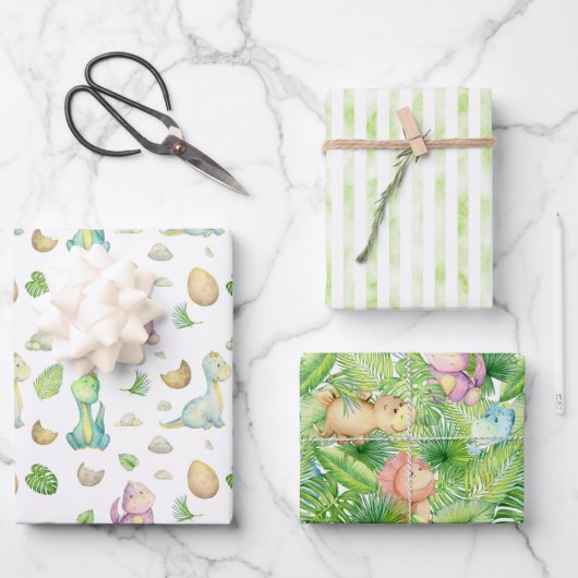 Schattige Dinosaur Baby Inpakpapier Vel (Voorkant)