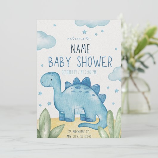 Schattige Dinosaur Baby shower uitnodiging (Staand voorkant)