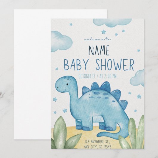 Schattige Dinosaur Baby shower uitnodiging (Voorkant / Achterkant)
