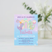 Schattige Dinosaur Eenhoorn Regenboog ballon Verja Briefkaart (Staand voorkant)