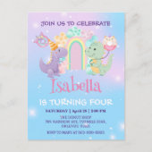 Schattige Dinosaur Eenhoorn Regenboog ballon Verja Briefkaart (Voorkant)