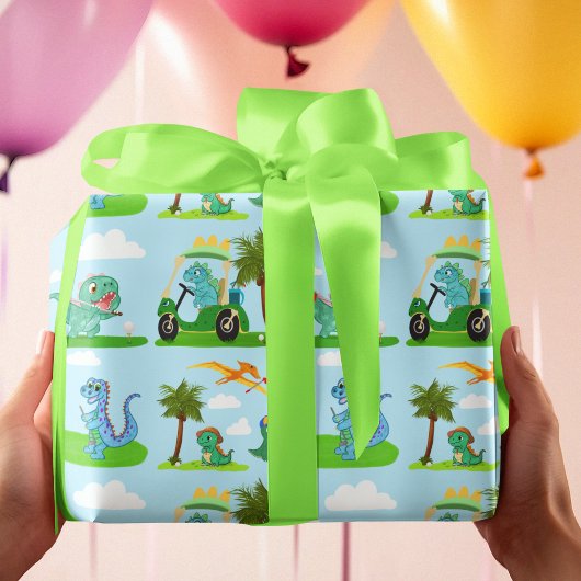 Schattige Dinosaur Golf Kinder Patroon Cadeaupapier