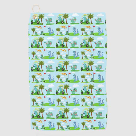 Schattige Dinosaur Golf Kinder Patroon Golfhanddoek (Voorkant)