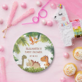 Schattige Dinosaur Greenery Baby shower Papieren Bordje (Feest)