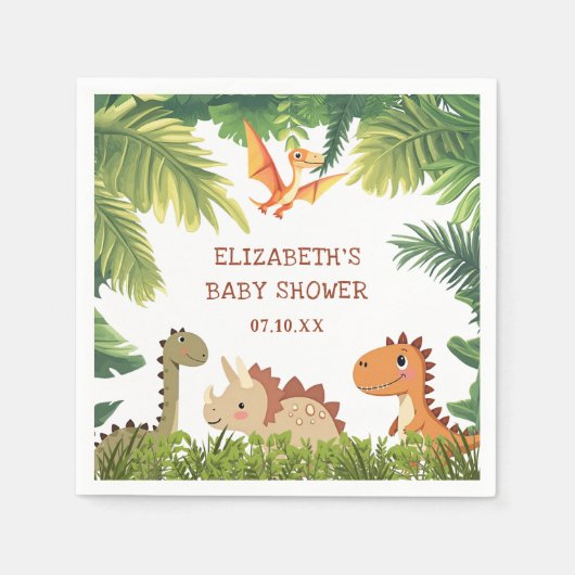 Schattige Dinosaur Greenery Baby shower Servet (Voorkant)
