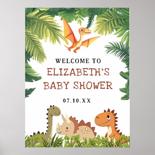 Schattige Dinosaur Greenery Baby shower Welkomstbo Poster (Voorkant)
