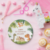Schattige Dinosaur Greenery Verjaardagsfeest Papieren Bordje (Feest)