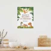 Schattige Dinosaur Greenery Verjaardagsfeest Welko Poster (Keuken)