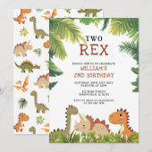 Schattige Dinosaur Jurassic Two Rex 2de Verjaardag Kaart (Voorkant / Achterkant)