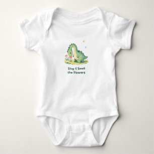Schattige Dinosaur Kus en Ruik de Bloemen Baby Bod Romper