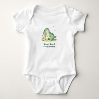 Schattige Dinosaur Kus en Ruik de Bloemen Baby Bod Romper