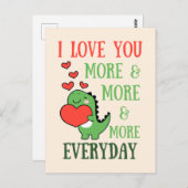 Schattige Dinosaur Love You Meer Elke Dag Valentij Briefkaart (Voorkant / Achterkant)