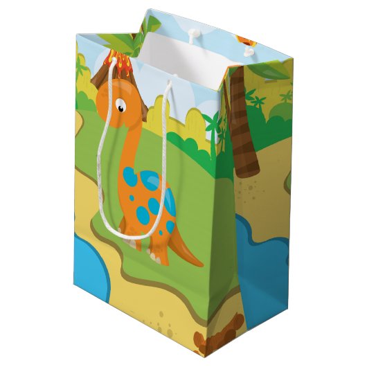 Schattige Dinosaur Medium Cadeauzakje (Achterkant Gekanteld)