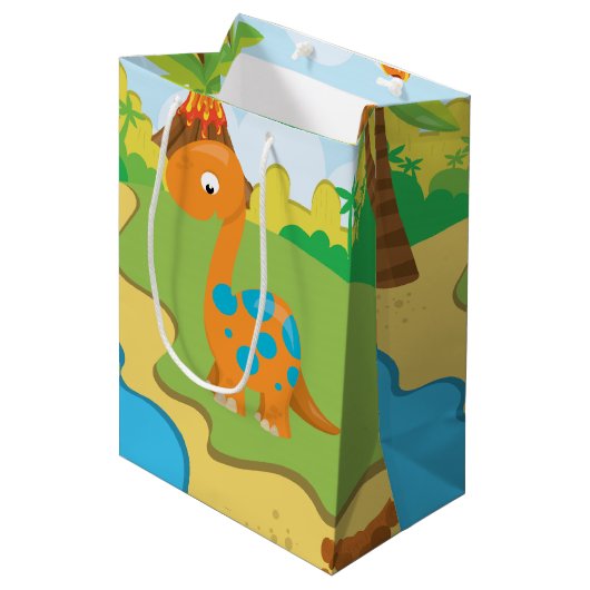 Schattige Dinosaur Medium Cadeauzakje (Voorkant Gekanteld)