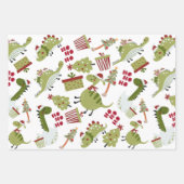 Schattige Dinosaur Santa Kerstpatroon Inpakpapier Vel (Voorkant 3)