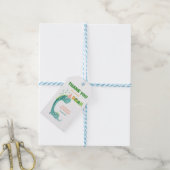Schattige Dinosaur Stamp Chom Roar Verjaardag Cadeaulabel (Met Touw)