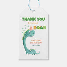 Schattige Dinosaur Stamp Chom Roar Verjaardag Cadeaulabel