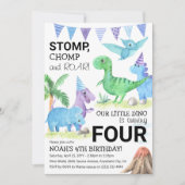 Schattige Dinosaur Stamp, Kauw & Brul 4e Verjaarda Kaart (Voorkant)