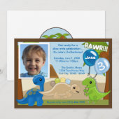 Schattige Dinosaur-verjaardagsuitnodiging (foto) Kaart (Voorkant / Achterkant)