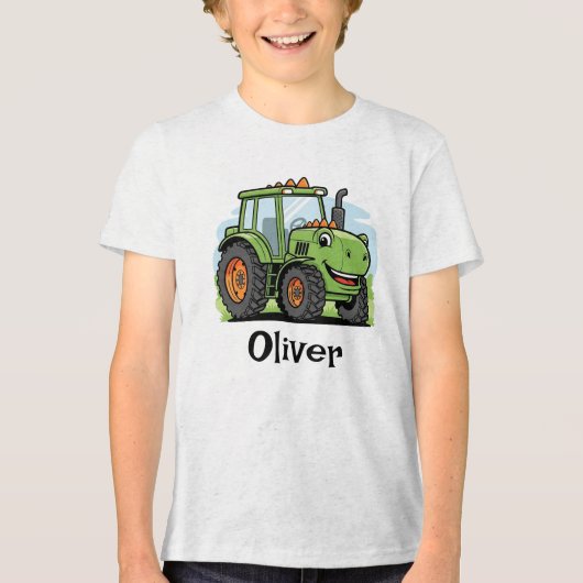 Schattige Dinosaurië Traktor Kinderen Tri-Blend Shirt (Voorkant)