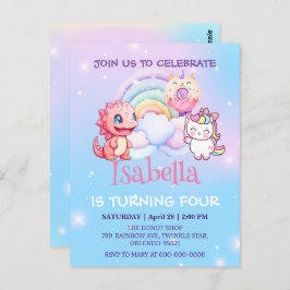 Schattige Dinosaurier Eenhoorn Regenboog ballon Ve Briefkaart