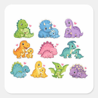 Schattige Dinosauriër Familie Kunst Vierkante Sticker
