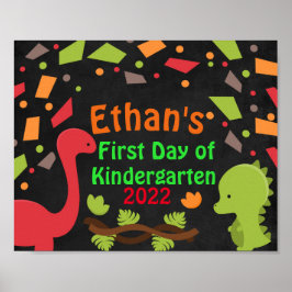Schattige dinosauriërs eerste schooldag schoolbord poster