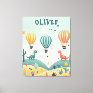 Schattige dinosauriërs en hete luchtballonnen canvas afdruk