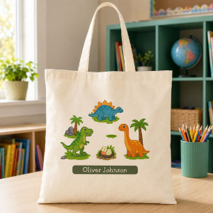 Schattige Dinosauriërs Kinderen Naam School Tote Bag