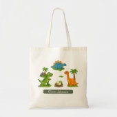 Schattige Dinosauriërs Kinderen Naam School Tote Bag (Voorkant)