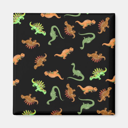 Schattige dinosauriërs op een zwarte achtergrond magneet (Voorkant)