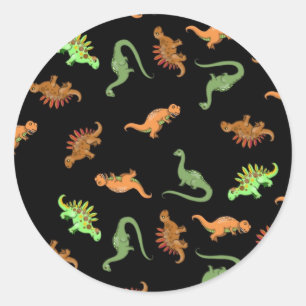 Schattige dinosauriërs op een zwarte achtergrond ronde sticker