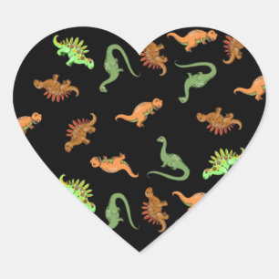 Schattige dinosauriërs op zwarte achtergrond hart sticker