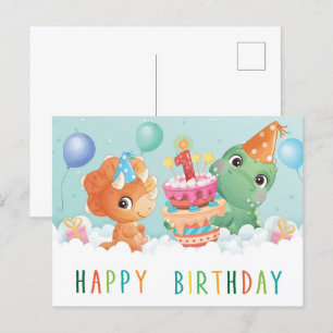 schattige dinosaurus 1 verjaardagskaart briefkaart