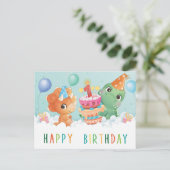 schattige dinosaurus 1 verjaardagskaart briefkaart (Staand voorkant)