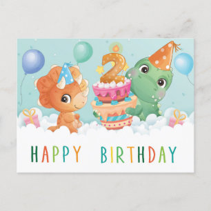 schattige dinosaurus 2e verjaardag briefkaart