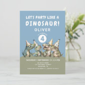 Schattige dinosaurus 4de verjaardagsfeestje kaart (Staand voorkant)