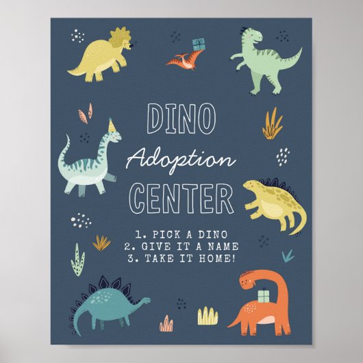 Schattige Dinosaurus Adoption Sign Poster (Voorkant)