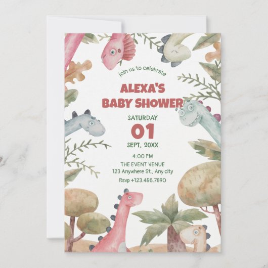 Schattige dinosaurus baby shower kaart (Voorkant)