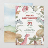 Schattige dinosaurus baby shower kaart (Voorkant / Achterkant)