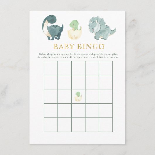 Schattige Dinosaurus Baby shower spel Baby Bingo Informatiekaartje (Voorkant)