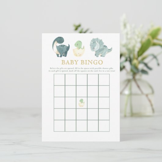 Schattige Dinosaurus Baby shower spel Baby Bingo Informatiekaartje (Staand voorkant)