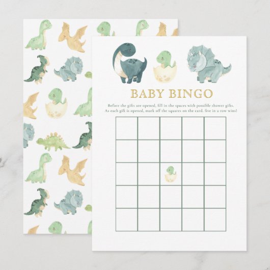 Schattige Dinosaurus Baby shower spel Baby Bingo Informatiekaartje (Voorkant / Achterkant)