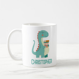 Schattige dinosaurus boek minnaar met Kinder naam Koffiemok