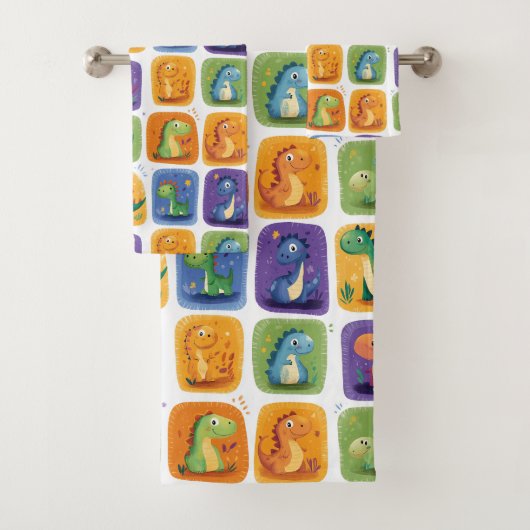 Schattige Dinosaurus Collage Pattern – Leuke & Spe Bad Handdoek (Insitu)