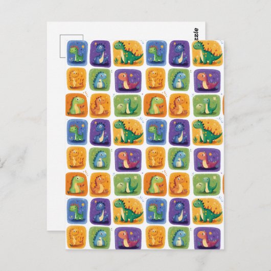 Schattige Dinosaurus Collage Pattern – Leuke & Spe Briefkaart (Voorkant / Achterkant)