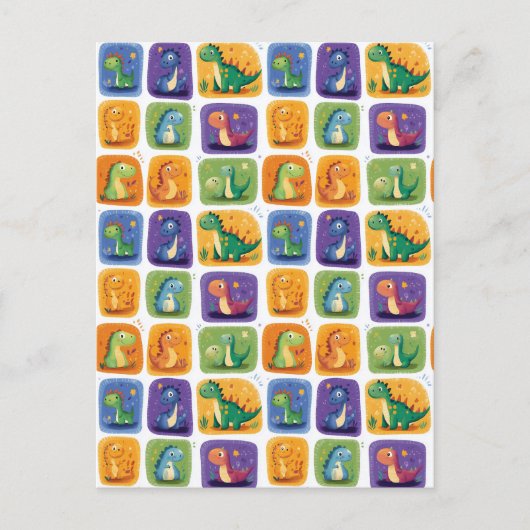 Schattige Dinosaurus Collage Pattern – Leuke & Spe Briefkaart (Voorkant)