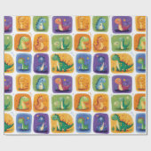 Schattige Dinosaurus Collage Pattern – Leuke & Spe Cadeaupapier (Vlak)