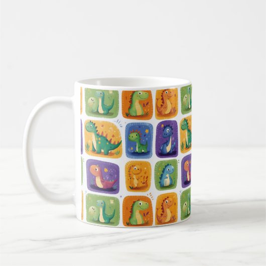 Schattige Dinosaurus Collage Pattern – Leuke & Spe Koffiemok (Links)